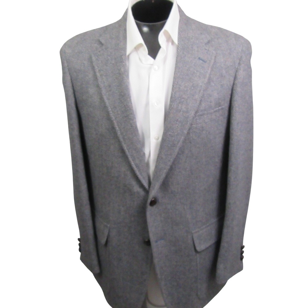 Palm Beach Mens Tweed Sport Coat 42L Gray Herringbone Half Lined Wool‎